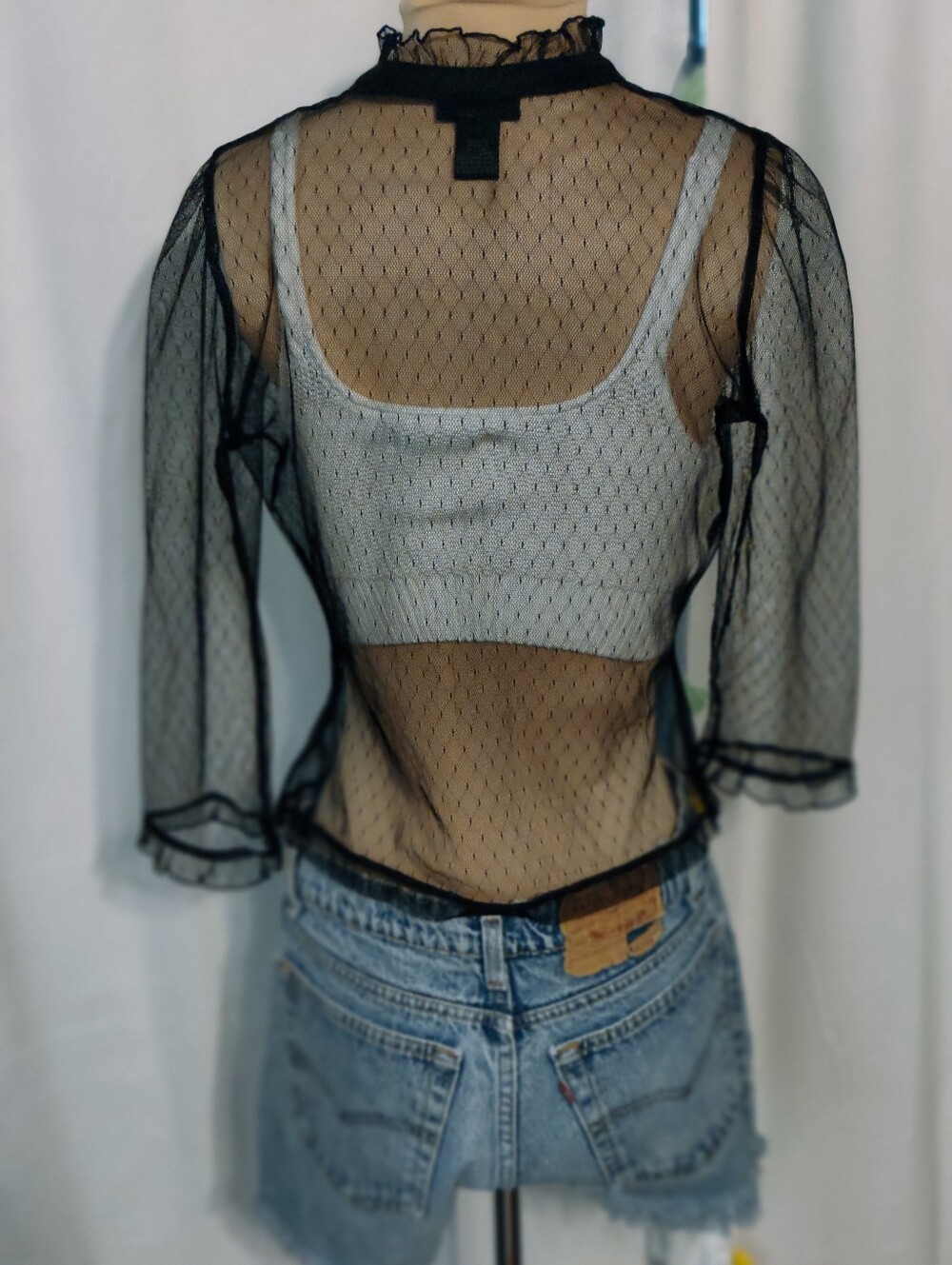 Iconic 90s Sheer Dark Academia Ruffle Grunge Layering Blouse Vintage Minimalist - Picture 5 of 6